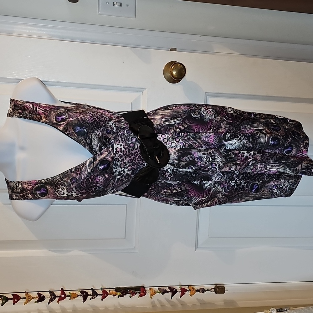 Body Central dress S peacock design, slightly padded top, v- neck front and back